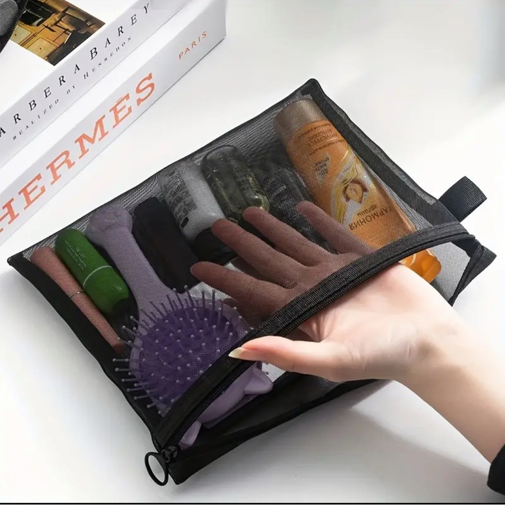 Mesh Organizer Pouch Cosmetic Toiletries Travel Bag Black 💫